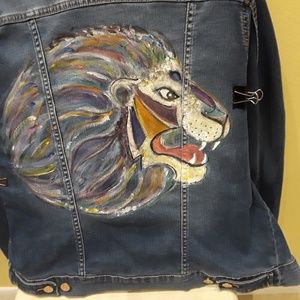 Women's handpainted lion denim jacket